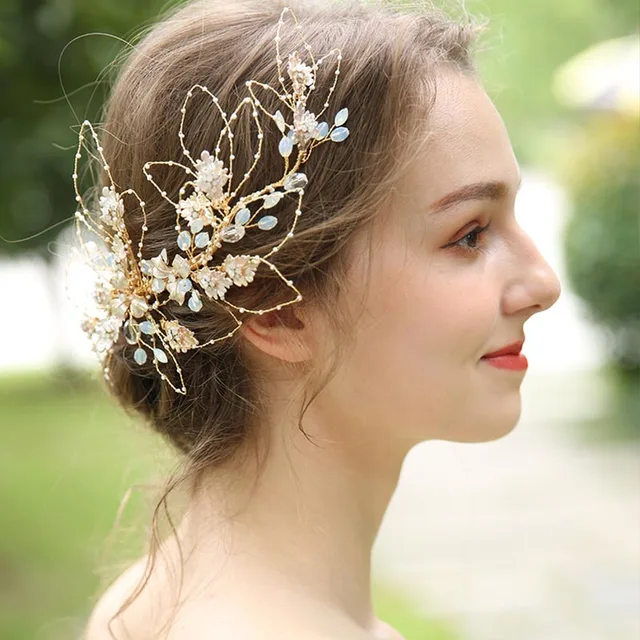 Ladies Fashion Shining Rhinestones Hair Accessories Women Gold Color