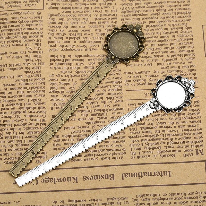 2pcs/lot Antique Bronze Vintage Metal Ruler Bookmark Cabochon Base Bookmark Setting fits 20mm Cabochon Cameo DIY Bookmarks