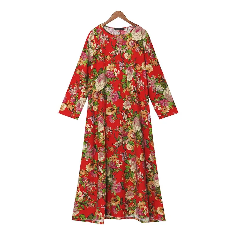 ZANZEA женское осеннее платье в китайском стиле с длинным рукавом, винтажный цветочный принт, хлопковое вечернее длинное платье макси, багги, кафтан, Vestido L-5XL