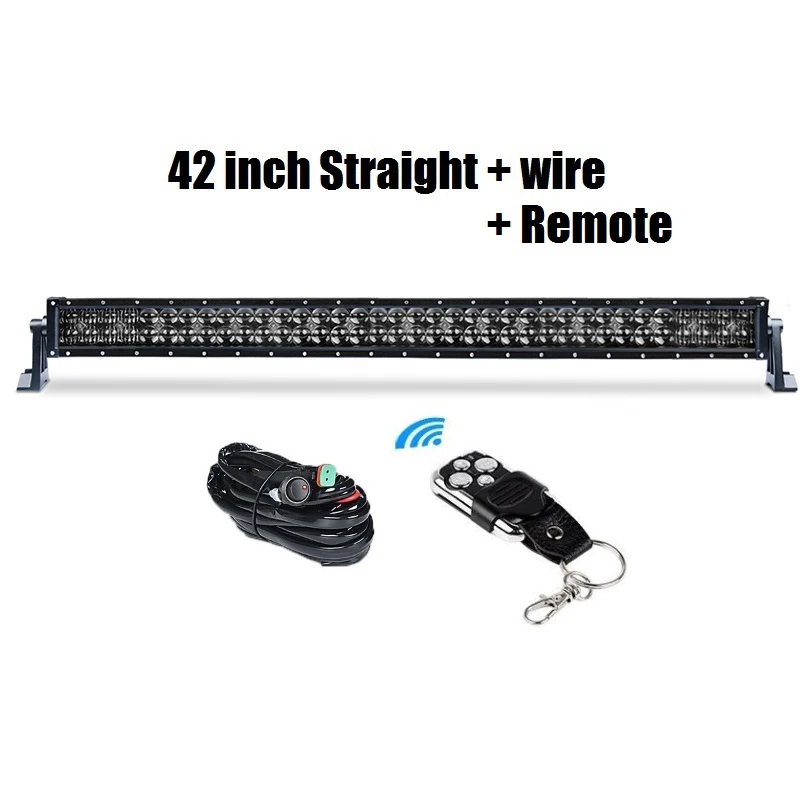 RACBOX 22 32 42 дюйма изогнутый прямой 5D светодиодный светильник двухрядный 200 Вт 300 Вт 400 Вт черный 12 В 24 В точечный комбинированный луч для Jeep UAZ - Цвет: Straight 42in Remote