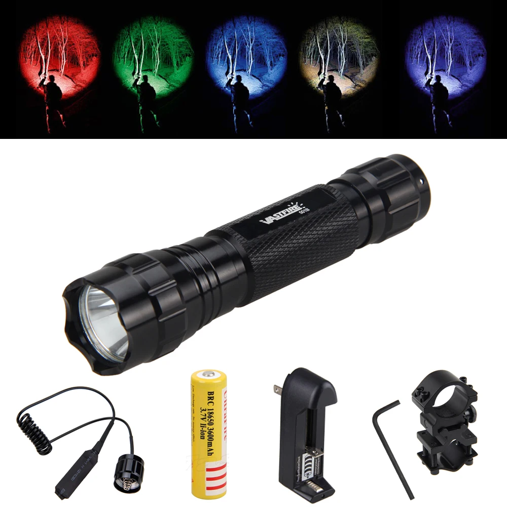 

Green LED Tactical Flashlight Torch+Remote Pressure Switch+Light Mount Gun+18650 +Mount+Charger
