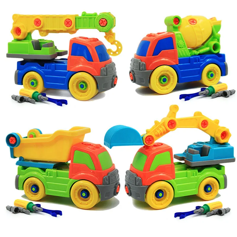 

New Kids Disassembly Assembly Cartoon Car Fire Truck Engineering Model Building Kits Plastic Toy Set