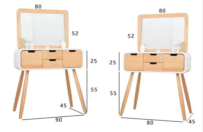 Комод. Столы и стулья из двух частей. Флип-бачок для макияжа