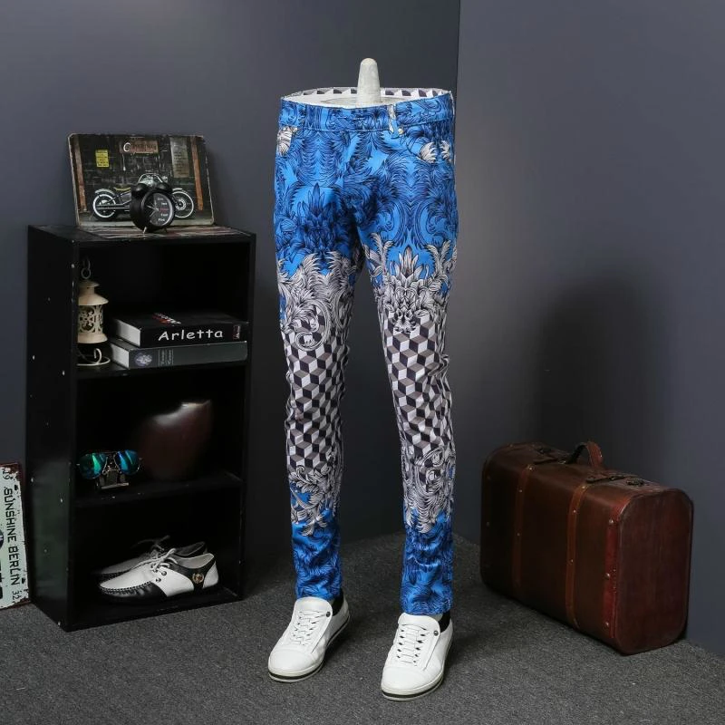 Дизайнерские джинсы с узором, джинсовые брюки, мужские облегающие длинные брюки, Moda Hombre Erkek Kot Pantolon, королевские джинсы с принтом