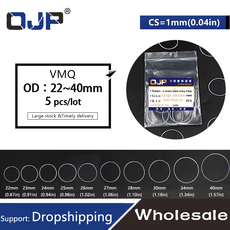 5 шт./лот белые силиконовые уплотнительное кольцо из силикона/VMQ 1 мм Толщина OD22/23/24/25/26/27/28/30/34/40 мм уплотнительное кольцо резиновое уплотнительное кольцо