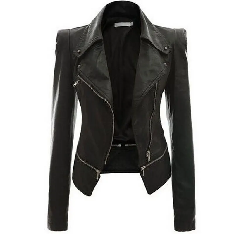 

2018 New Fit Motocycle Jacket Autumn Slim Faux Leather Coat For Women Plus Size Casual Solid Outwear With Zipper