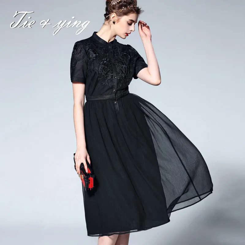 High end women floral midi dress 2016 American European fashion runway