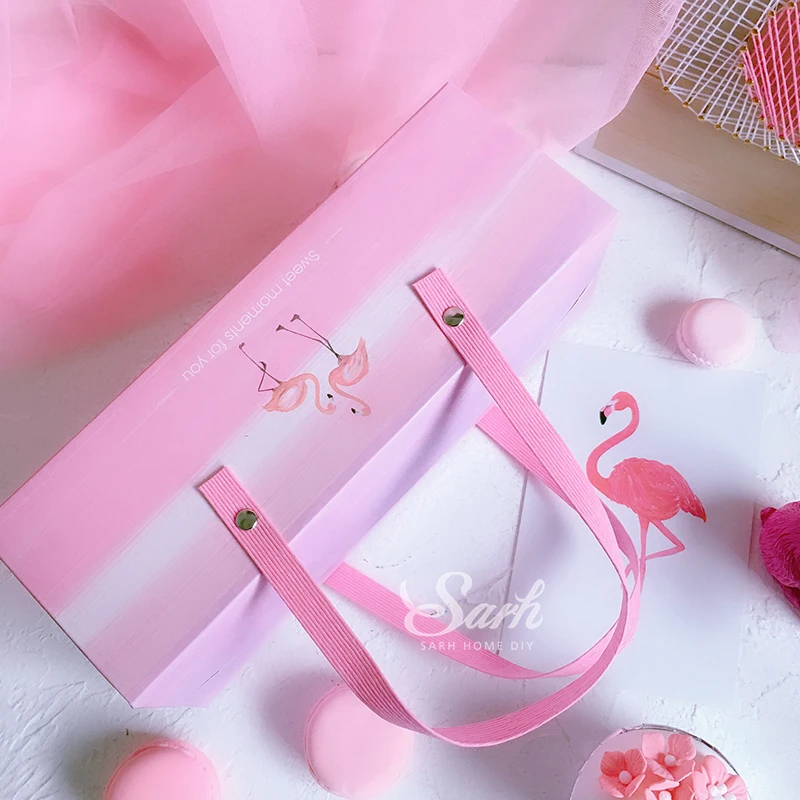 

5Pcs/pack Pink Flamingos Hand Boxes Candy Boxes Macaroon Cake Boxes Biscuits Boxes for Baking Decoration Package