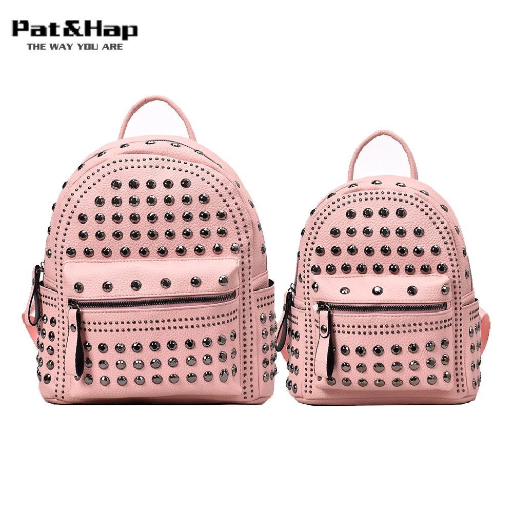 Pat& hap винтажный рюкзак в стиле рок с заклепками, розовый маленький рюкзак, мини-рюкзаки для женщин, молодых девушек-подростков, модный школьный рюкзак для книг