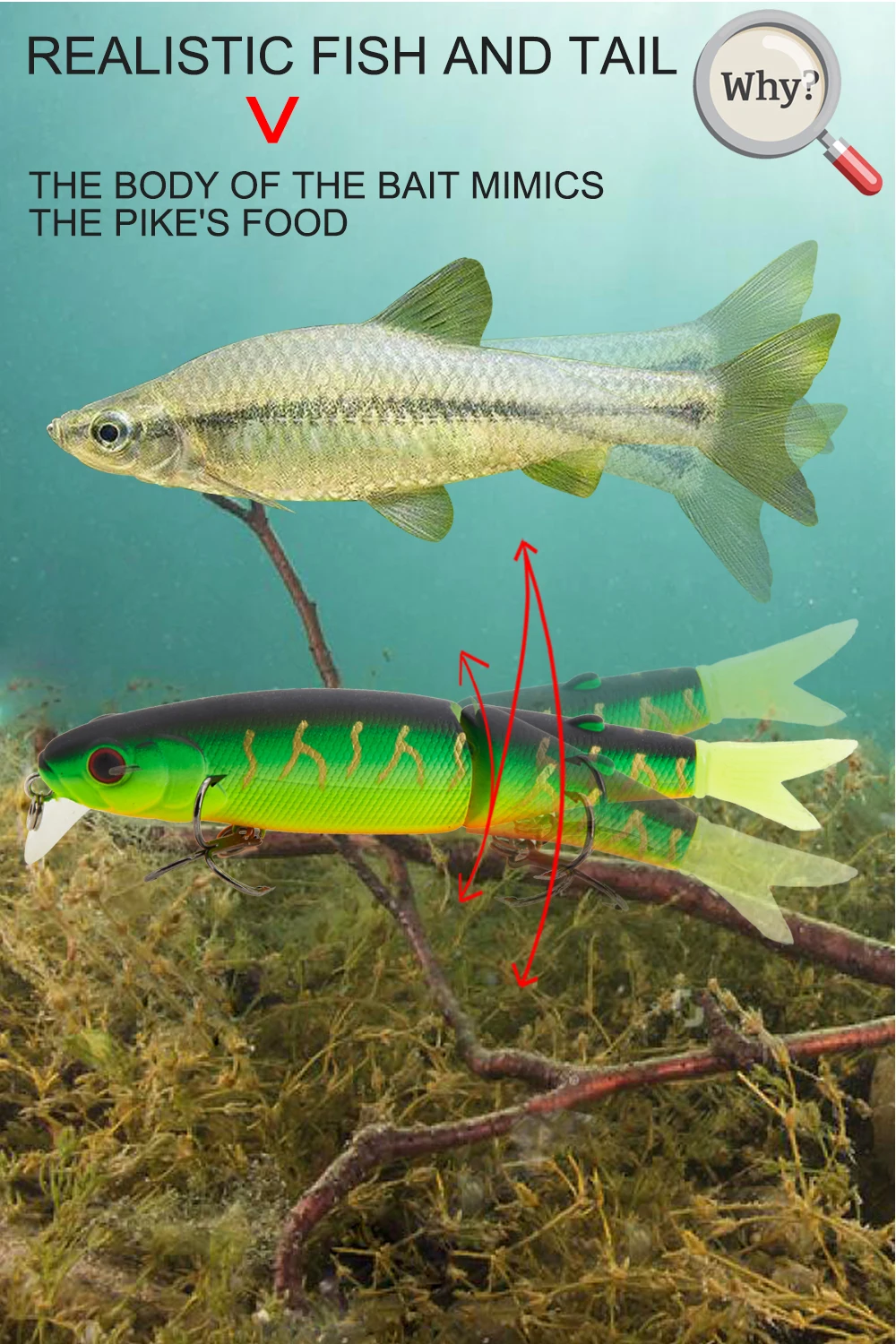 Caçada Magallon Pike Lure 11.3 Centímetros 13.7g Isca Articulada Rabo Macio Minnow Lure Vmc Gancho Mergulho Swimbaits Naufrágio Lento Isca 15 Esporte e Lazer