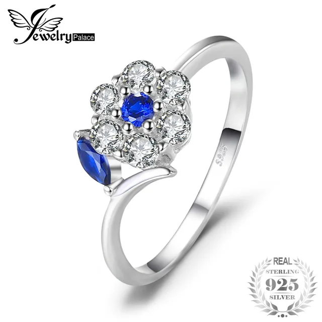 JewelryPalace Brand 0.73 ct Created Blue Spinel Flower Finger Rings For Women Pa JewelryPalace Brand 0.73 ct Created Blue Spinel Flower Finger Rings For Women Pa
