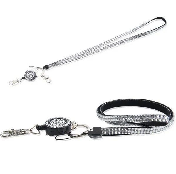 Newest Bling Rhinestone Crystal Neck Lanyard Retractable ID Name Badge