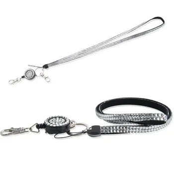 

Newest Bling Rhinestone Crystal Neck Lanyard Retractable ID Name Badge Reel For Badge Holder Key Holder 1pcs Crystal Color