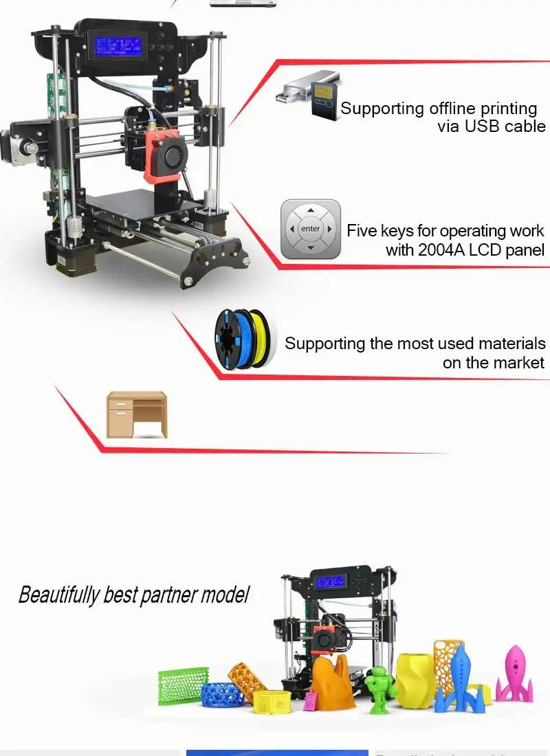 TRONXY XY-100 портативный настольный 3d принтер Набор DIY Набор для самостоятельной сборки высокоточная, алюминиевая Горячая кровать с 8G SD карты нити