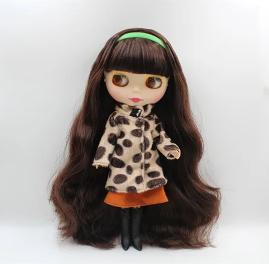 

Blygirl Blyth doll Brown bangs curly frosted face shell can be closed eyes nude doll 30cm ordinary body body DIY doll toy gift