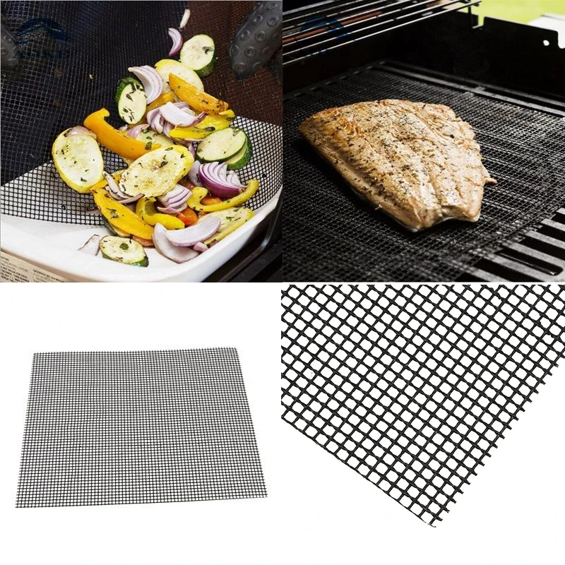 2pcs 40*30cm Non stick Grid Shape BBQ Mat Mesh Grill Mat Reusable Cooking Sheets High