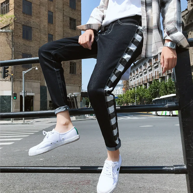 

2019 spring new men's casual versatile jeans comfortable breathable stretch men's casual pants boys feet casual pants