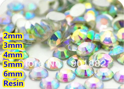 Facetas de Resina de Volta Plana de Cristal Rhinestone 4mm 5mm 6mm Nail Art Gemas Decoração ab Cor 2mm 3mm