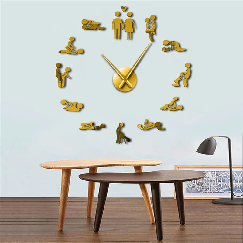 3d new sex position mirror silent  wall clock modern design self adhesive wall clock for living room quartz watch sticker klok   (5)
