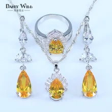 Suprise настоящий сверкающий желтый кубический цирконий серьги и ожерелье Модные женские 925 штамп серебряный цвет Ювелирные наборы