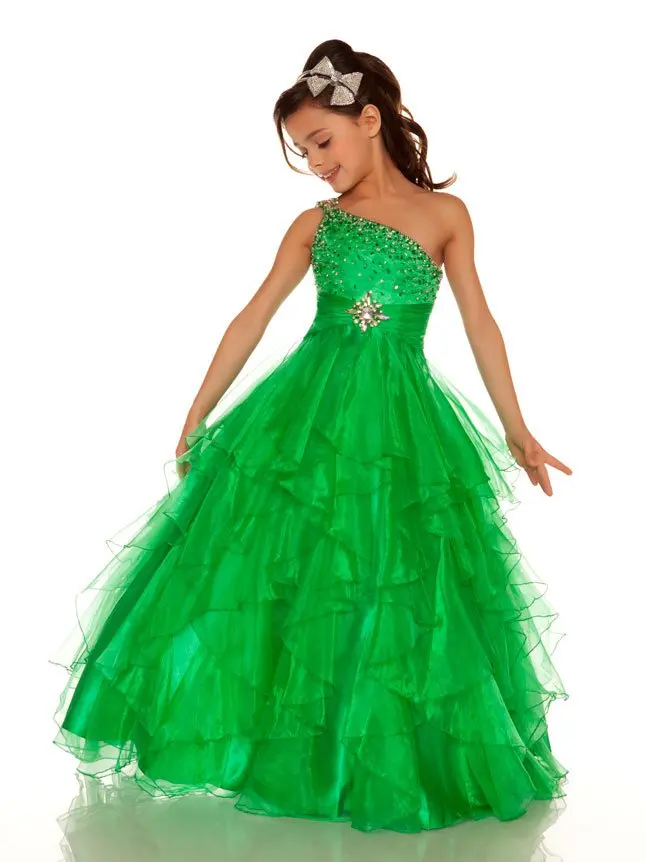 2013 Cute Green  Winning One Shoulder Little Girl Pageant 