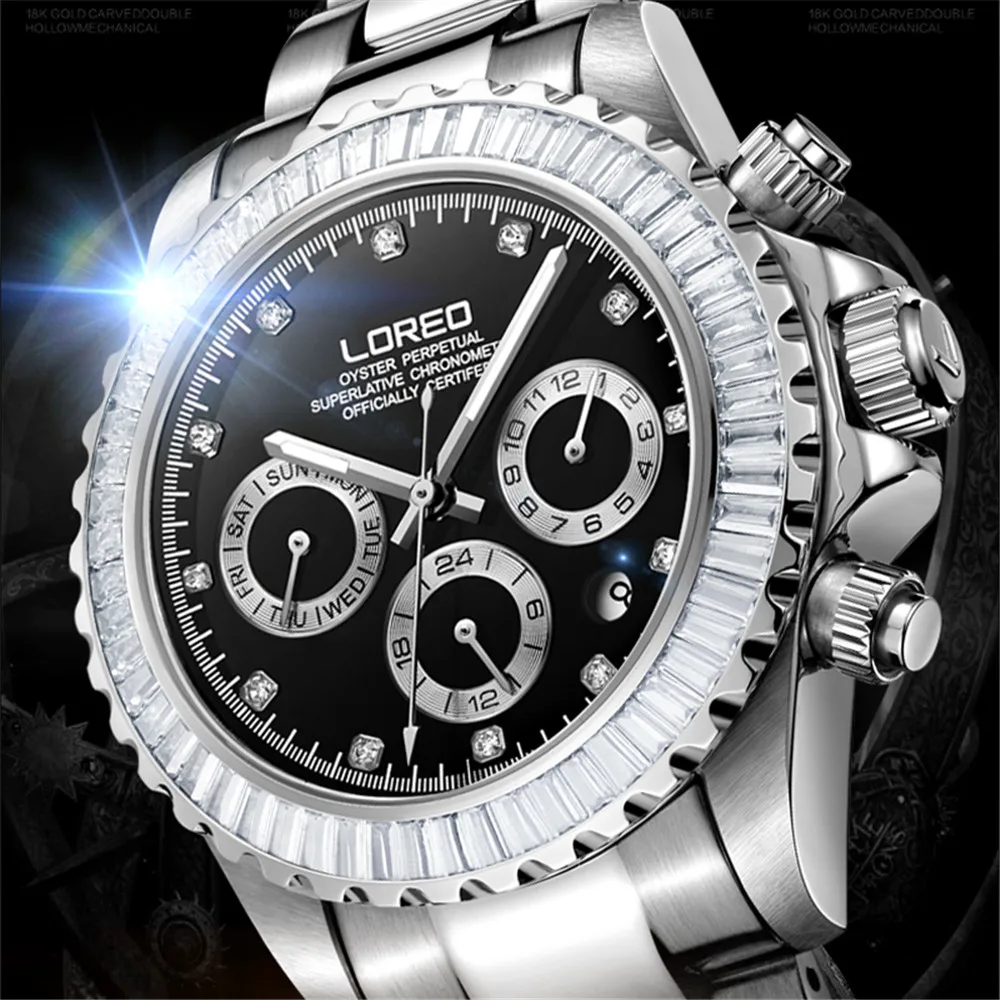 Роскошные для мужчин s часы Кристалл водонепроницаемый 50 м автоматические механические наручные часы для мужчин бизнес часы Relogio Masculino