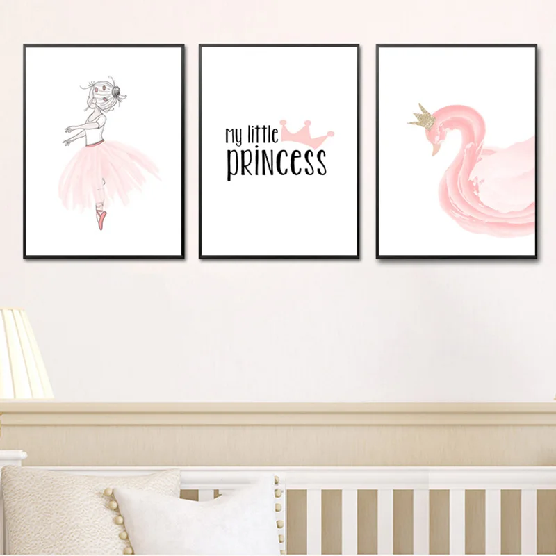 

Posters Nodic Pink Swan Kids Poster Girls Baby Girl Room Decor Posters And Prints Scandinavian Poster Wall Art Canvas Painting