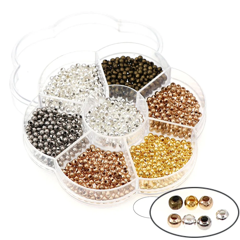 

Flower Box 3mm Mixed Color Round Iron Smooth Ball Spacer Metal Loose Beads For DIY Jewelry Making Needlework Bracelet Necklace S