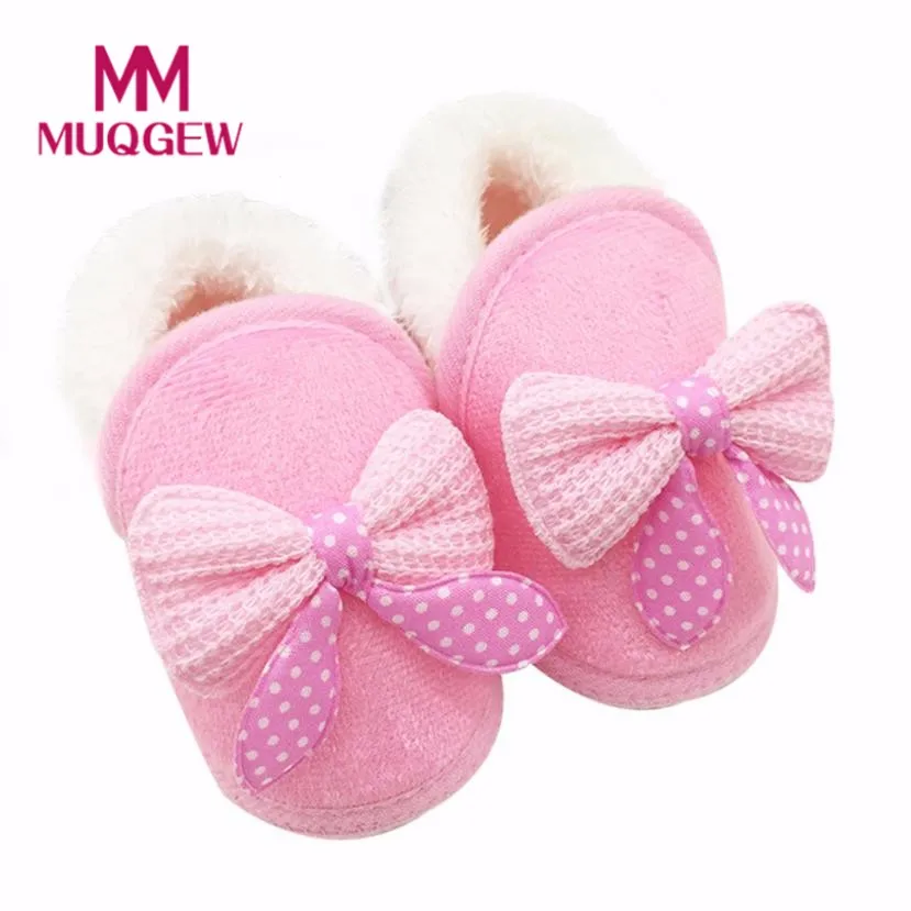 

MUQGEW Toddler Infant Shoes Newborn Baby Bowknot Shoes Soft Sole Boots Prewalker Warm Shoes 15