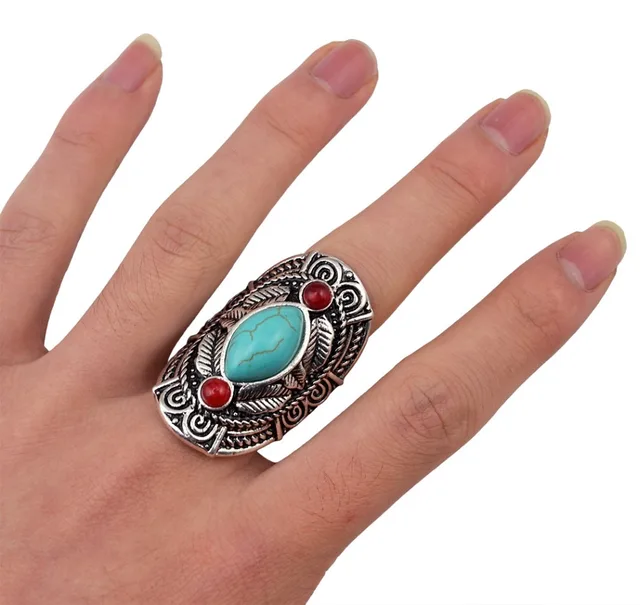 Bohemian style tibet silver design red natural Stone gem stone rings big beach b Bohemian style tibet silver design red natural Stone gem stone rings big beach b