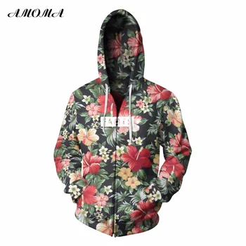 

AMOMA Unisex Realistic 3d Digital Print Pullover Zip Hoodie Sweatshirt Flower