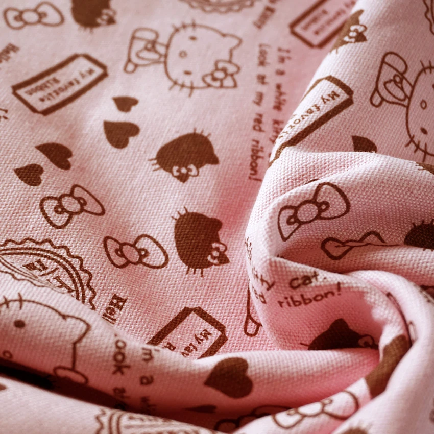 

145*91cm Lovely Hello Kitty Pure Cotton Canvas Fabric Print Color For DIY Sewing Patchwork Home Textile Decor free shipping