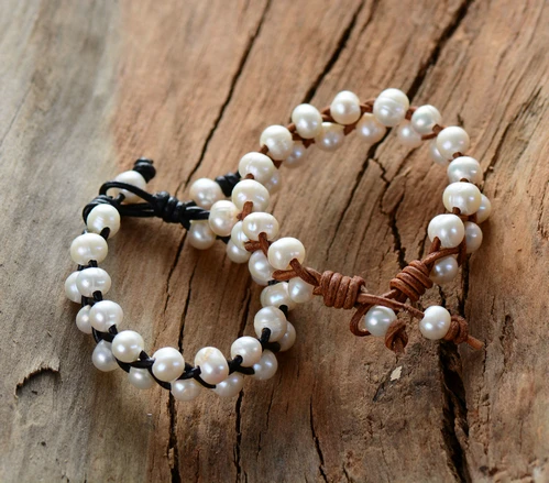 Pearl Bracelet 8MM Freshwater Pearl Braided Leather Wrap ...