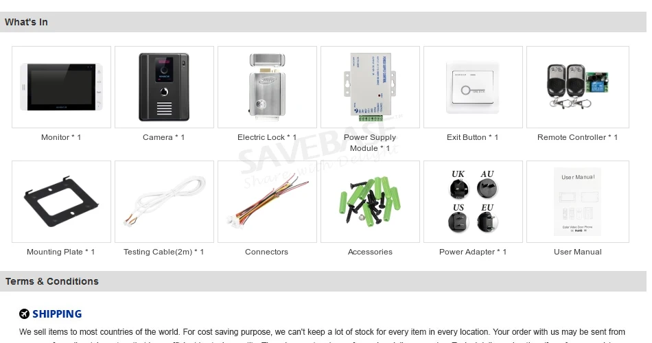 HOMSECUR 7 "проводной телефон видео домофон Системы + монитор для Apartme: L3: TC011-B Камера (черный) + TM703-W монитор (белый) + замок