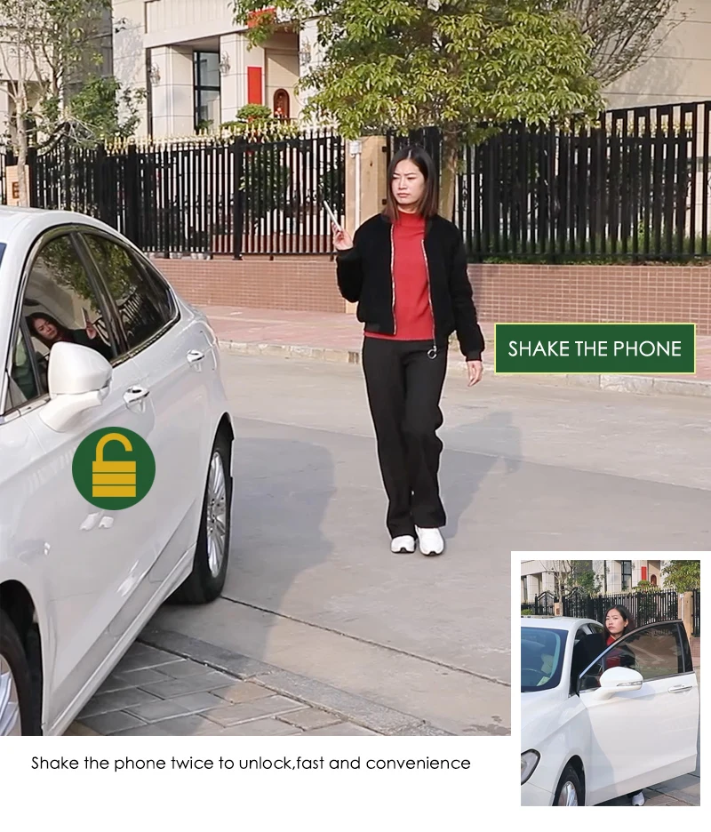 PKE Smart Key Car Alarm System Mobile automatic control vehicle(Use APP) Mobile phone shake 2 open/close locks