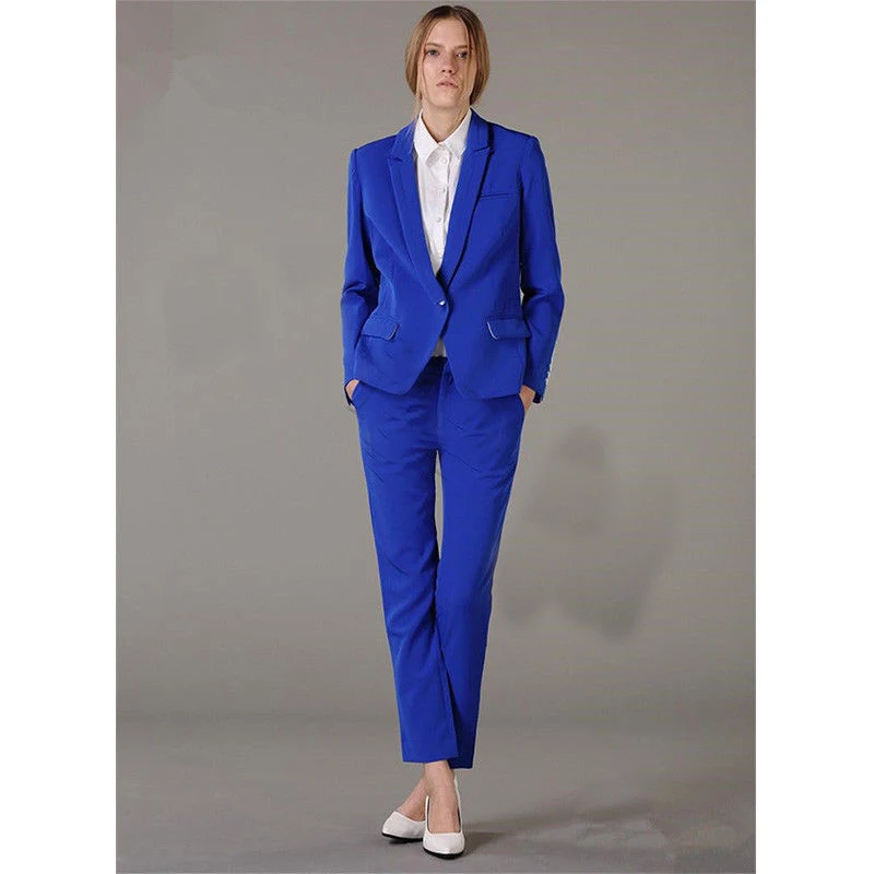 Royal Blue Business Pants Suits for Women Office Uniform Style 2 Piece Set Women Royal Blue Business Pants Suits for Women Office Uniform Style 2 Piece Set Women