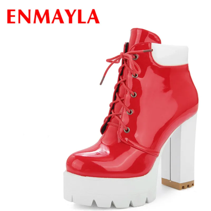 

Airfour New Lace-up High-top Platform Shoes Woman High Heels Ankle Boots for Women Red Black Round Toe Martin Boots