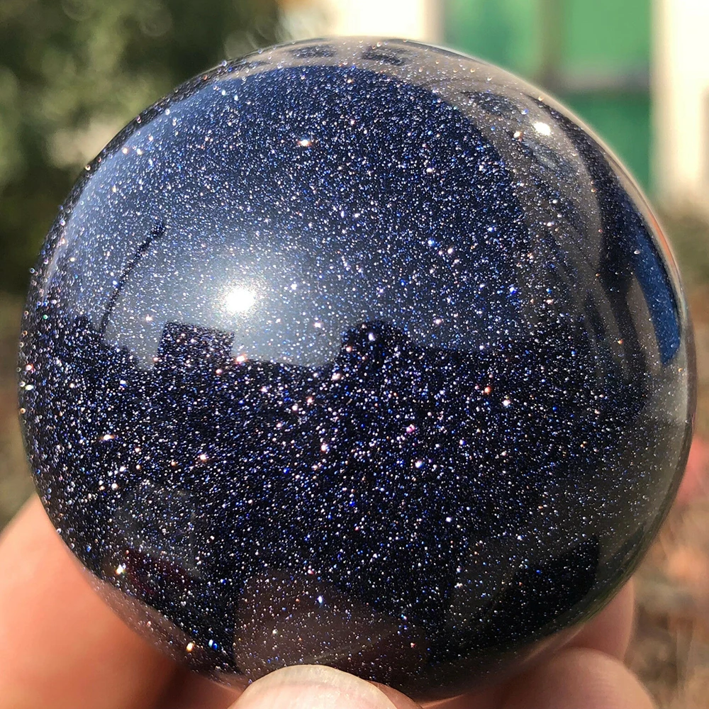 

DS Natural Blue Sand Goldstone Sand Sphere Quartz Crystal Globe Ball Chakra Reiki Healing Crystal Carved Crafts Home Decoration