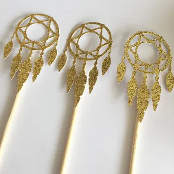 

Glitter Dreamcatcher Boho birthday cupcake toppers baptism Christening party decoration doughnut food picks glitter