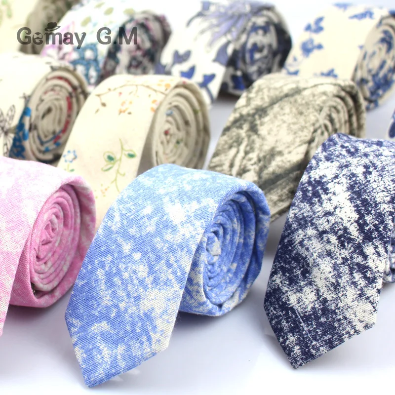 Fashion Neck Tie For Men Floral Linen Ties for Wedding Party Print Narrow Neckties Casual Mens Retro Neckwear Male Cotton Ties