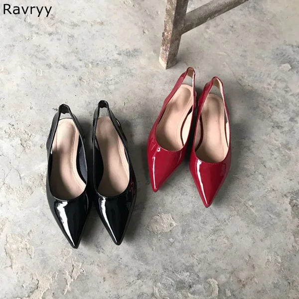 Rétro Rouge Forme Noir Partie Bout Femme Verni V Cuir Femelle eHIbDWE9Y2
