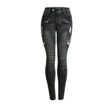 2019 Women's Denim Pencil Pants Motorcycle Biker Zip Jeans Female Mid High Waist Stretch Denim Skinny Pants Motor Jeans K1001 patch design zip embellished biker jeans