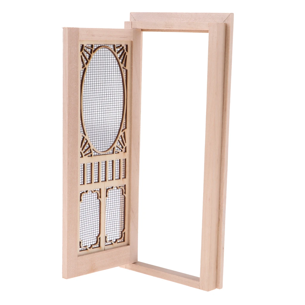 1/12 Scale Miniature Wood External Hollow Screen Door Unpainted Furniture for Dolls House Accessory