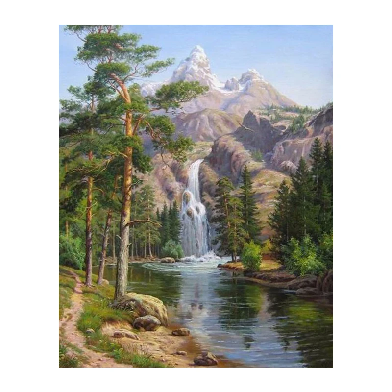 

5D DIY Diamond Painting Landscape Crystal Diamond Painting Cross Stitch Waterfall Forest Needlework Home Decorative