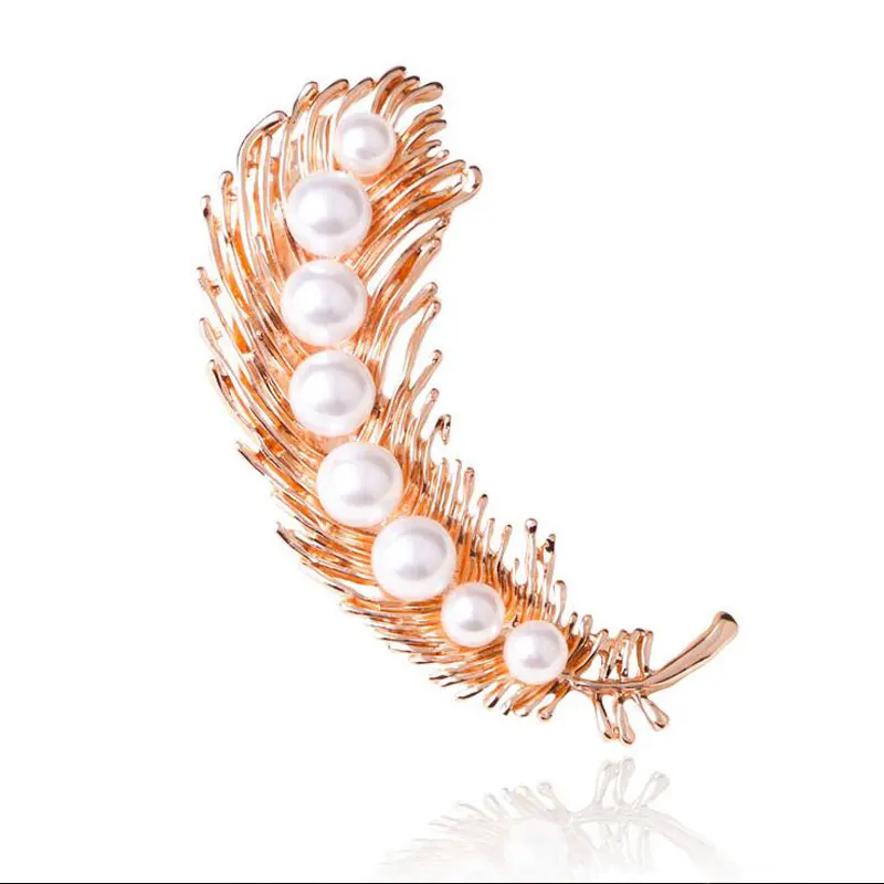 

Krazylee Vintage Feather Brooches for Women Summer Style Dress Pins Gold Silver Color Corsage Fashion Party Jewelry E826