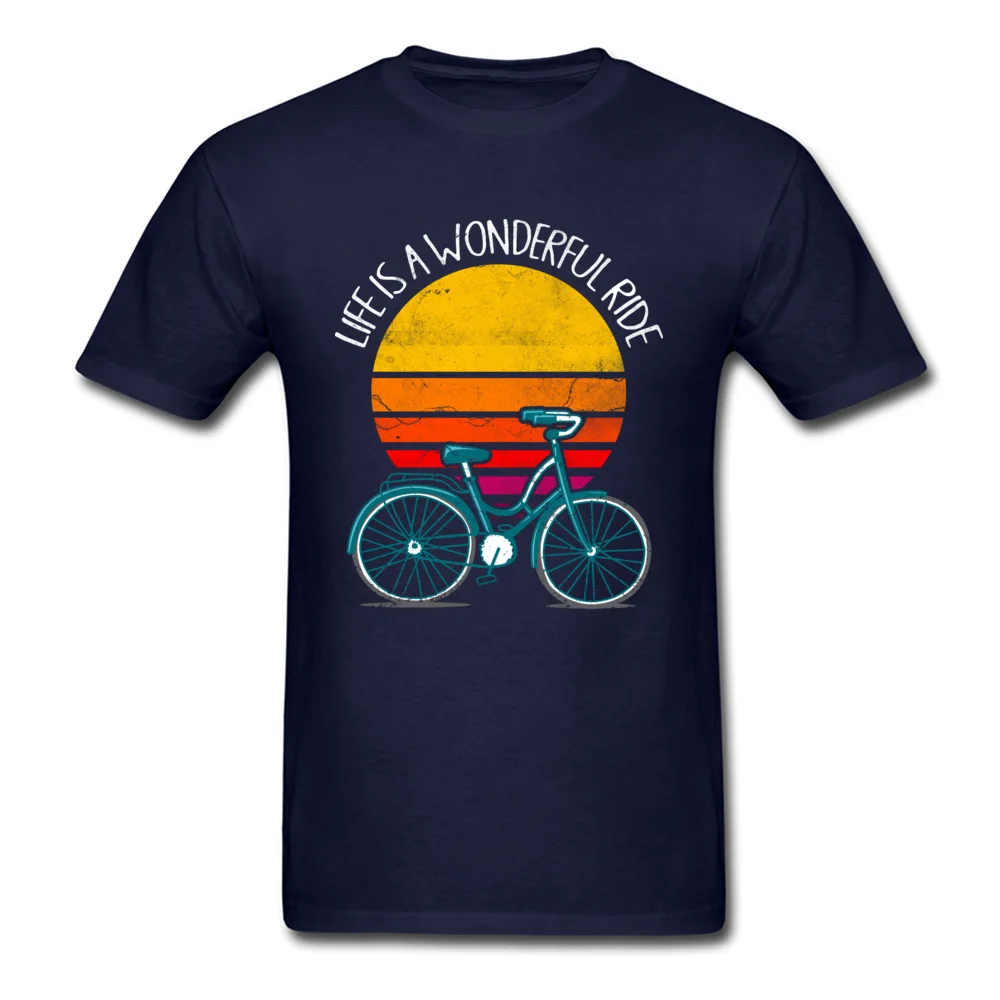 Europe Cool Labor Day 100% Cotton Round Collar Men Tops Shirts Party Tshirts Fashion Short Sleeve T-shirts Top Quality LIFE IS A WONDERFUL RIDE   cool vintage design bicycle shirt navy