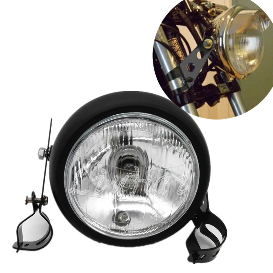 12v Motorcycle Black Metal Retro Front Headlight With 2834mm Fork