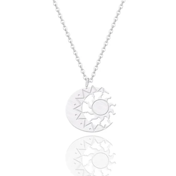 

Vintage Silver Color Sun And Moon Necklace Choker Ball Chain Collar Statement Necklace Pendant Jewelry Women Gift Accessories