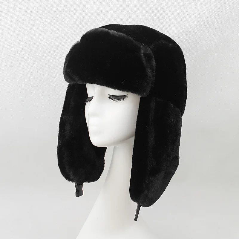 BUTTERMERE, меховая шапка-бомбер для женщин, русская ушанка, черная шапка-ушанка, женская теплая зимняя Лыжная шапка с ушками, Gorros Mujer Invierno - Цвет: black