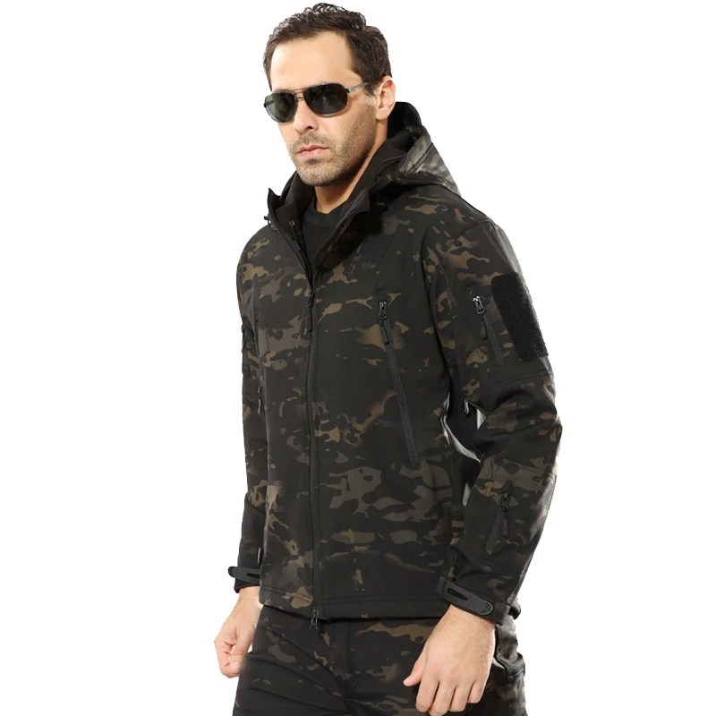 

Winter Mens Running Jacket Softshell Fleece Military Tactical Jacket Waterproof Hunting Combat Hoodies Jackets